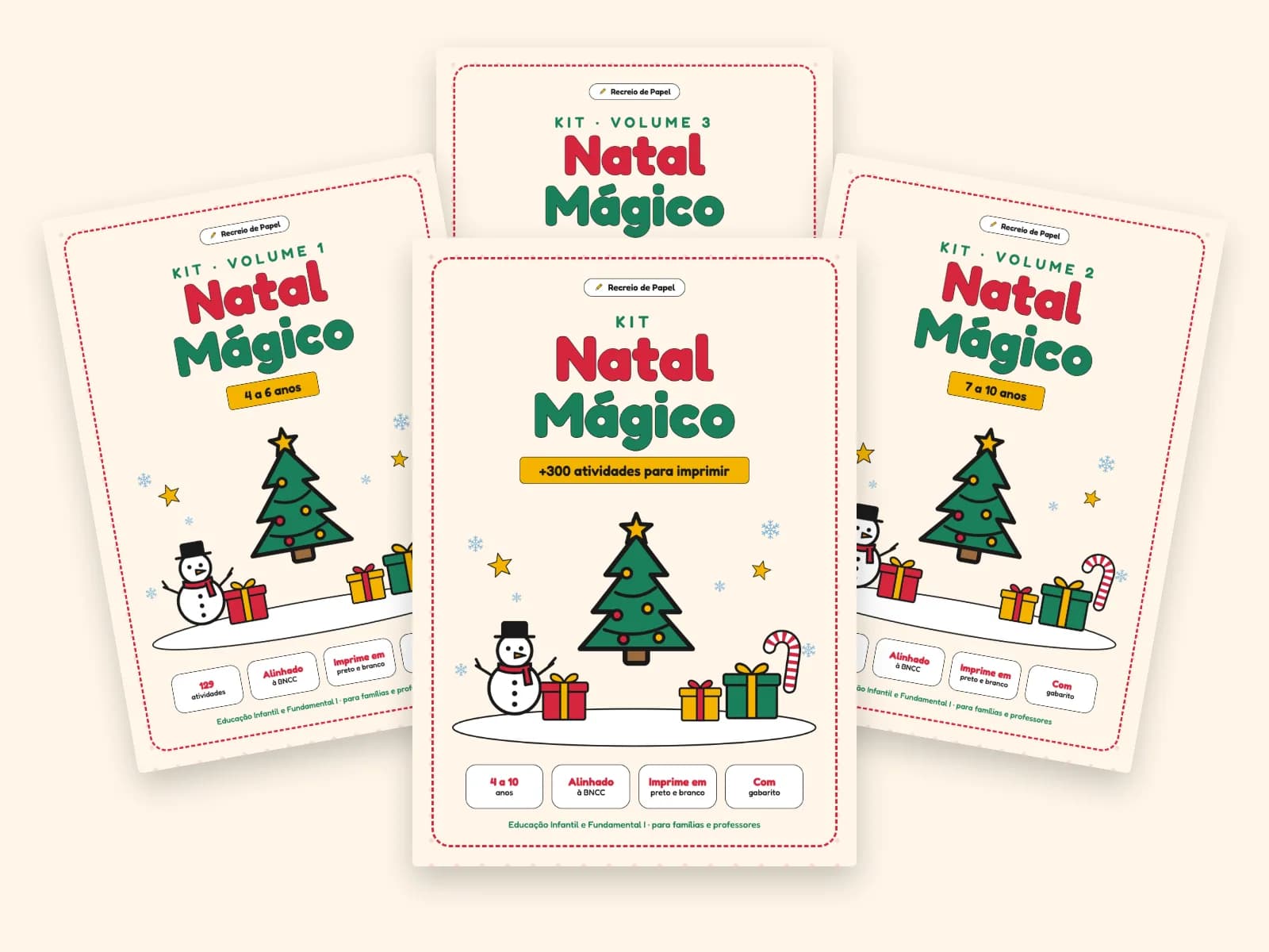 Capas do Kit Natal Mágico: o guia Comece aqui e os volumes 1, 2 e 3