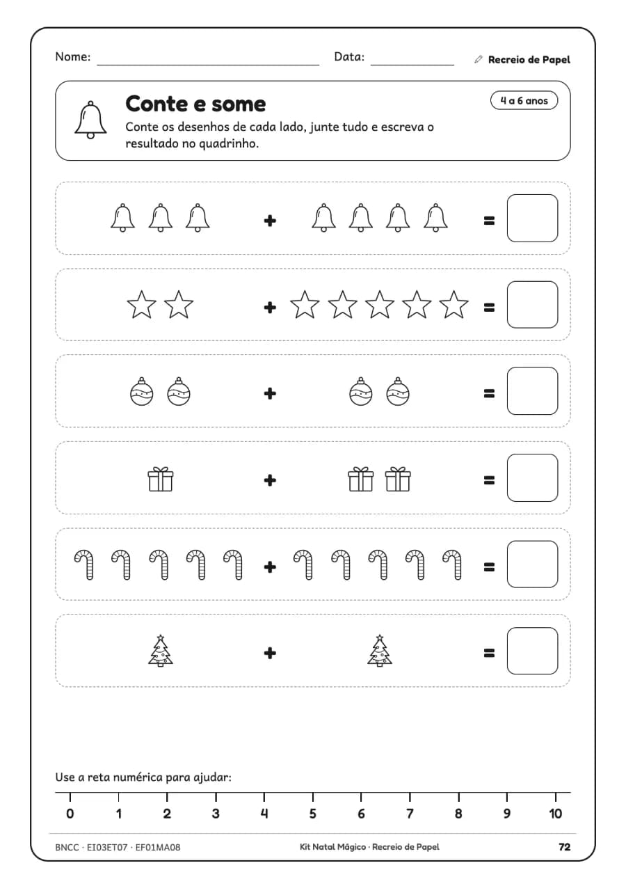 Página de contar e somar com desenhos de Natal