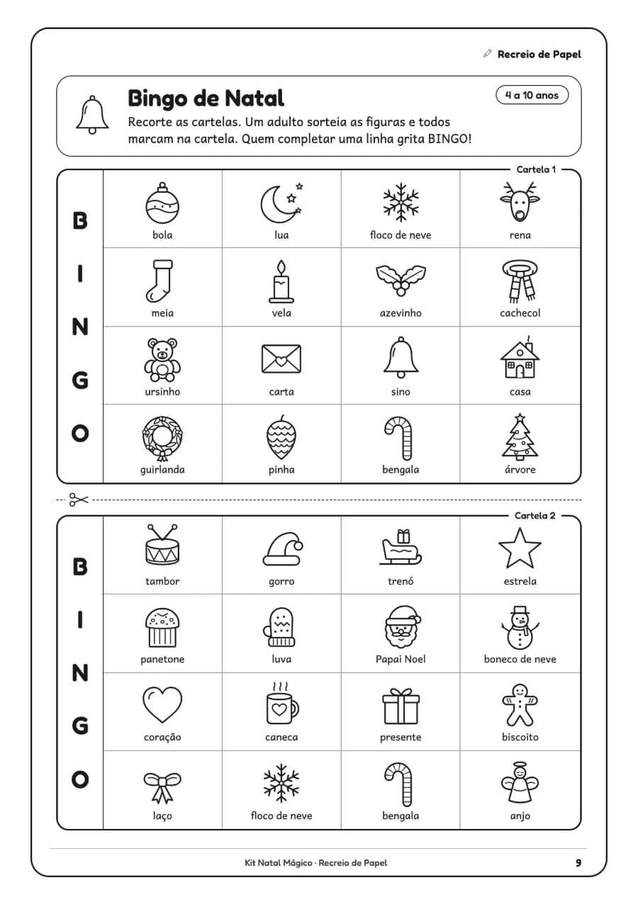 Cartela do bingo de Natal
